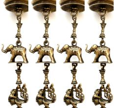 Brass Vintage Chain With Elephant, Oil Lamp and Peacock Figurine(Set Of 4 Pieces)